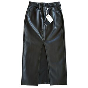 NWT Good American Faux Leather Slit Front Midi Skirt Black Size XS